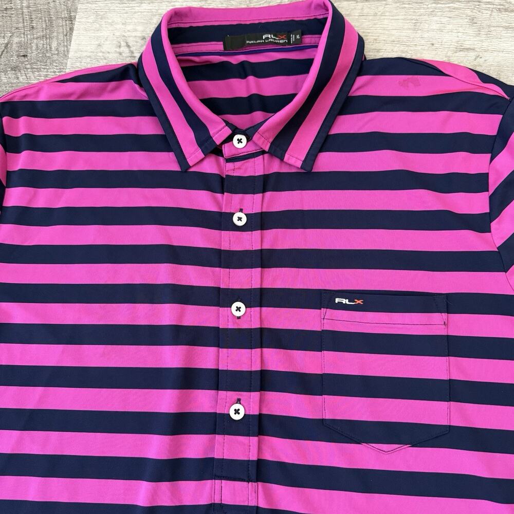 RLX Ralph Lauren Golf Polo Shirt Mens XL Fuschia Striped Performance Stretch